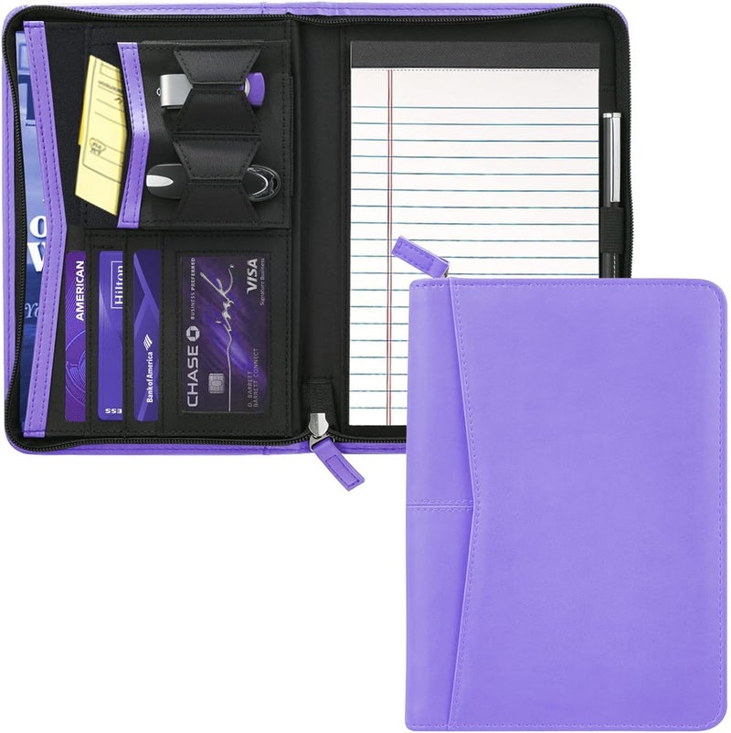 Gorbado Small Portfolio Organizer, A5 Zippered Business Portfolio, Junior Padfolio Folder Binder for Women & Men, 5 x 8 Writing Pad Included, Purple - Image 1